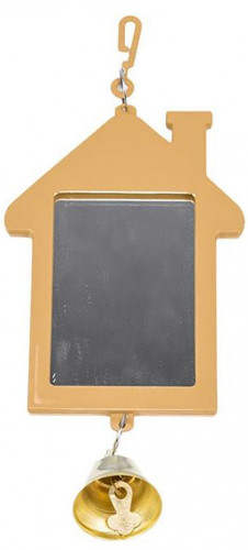 Homepet Зеркало для птиц, избушка с колокольчиком, бежевое, 5х7 см