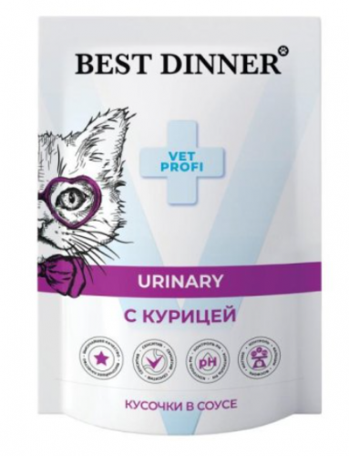 Бест Диннер паучи для кошек Exclusive Vet Profi Urinary кусочки в соусе с курицей, 85 г