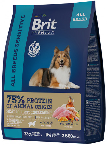 Brit Premium Dog Sensitive с ягненком и индейкой для взрослых собак всех пород с чувствительным пищеварение