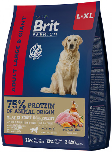 Корм Brit Premium Adult Large & Giant для собак крупных и гигантских пород, с курицей, 15 кг