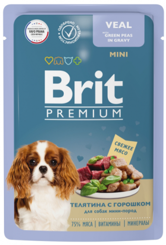 Корм Brit Premium Mini Veal & Green Peas (в соусе) для собак малых пород, с телятиной и зеленым горошком, 85 г