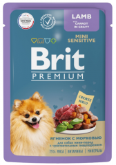 Паучи Brit Premium Mini Sensitive Lamb & Carrot (в соусе) для собак малых пород с чувствительным пищеварением, с ягненком и морковью, 85 г