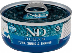 Корм Farmina N&D OCEAN Tuna, Squid & Shrimp (консерв.) для кошек, тунец, кальмар и креветки, 70 г