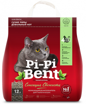 Наполнитель Pi-Pi-Bent комкующийся "Сенсация свежести" (пакет) 5 кг