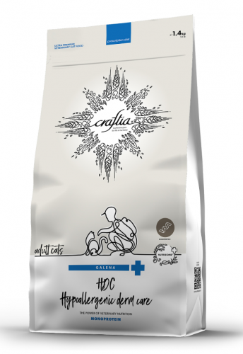 Ветеринарная диета CRAFTIA GALENA CAT HYPOALLERGENIC DERM CARE Гипоаллердженик Дерм для кошек при пищевой аллергии и заболеваниях кожи 1,4 кг