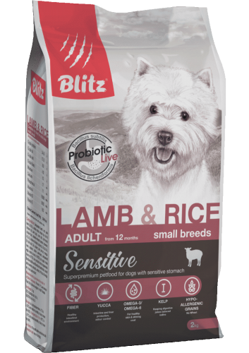 Корм Blitz Sensitive Lamb & Rice Small Breeds для собак малых пород, с ягненком и рисом 1,8 кг