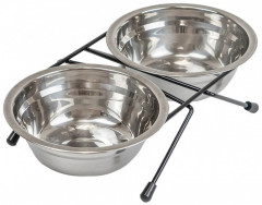 Homepet Миска двойная для животных, металлическая на подставке, 16 см, 2х0.5 л