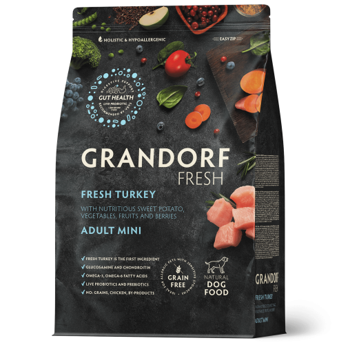 Сухой корм GRANDORF FRESH DOG Turkey MINI мясо Индейки с бататом для взрослых собак мелких пород, диетическая формула для особо аллергичных собак