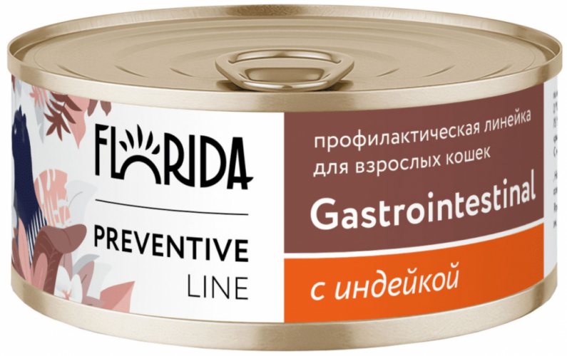 Корм Florida Preventive Line Gastrointestinal (консерв.) для кошек, для здоровья ЖКТ, с индейкой, 100 г