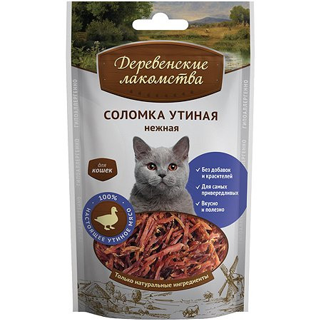 Лакомство Деревенские лакомства для кошек, соломка утиная нежная, 45 г