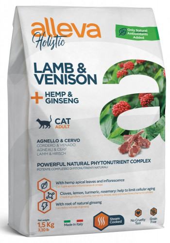 Корм Alleva Holistic Cat Adult Lamb & Venison для кошек, ягненок, оленина, конопля и женьшень