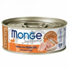 Влажный корм Monge Supreme sterilized для стерилизованных кошек из тунца с кальмаром, консервы 80 г