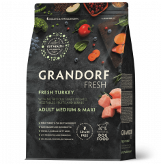 Сухой корм GRANDORF FRESH DOG Turkey MED&MAXI мясо Индейки с бататом для взрослых собак средних и крупных пород, диетическая формула для особо аллергичных собак