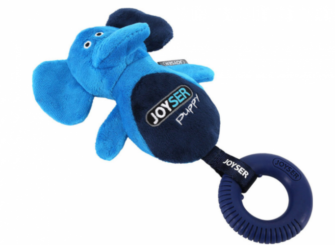 Joyser Puppy Игрушка Слоник для собак, с резиновым кольцом и пищалкой, S/M, голубой, 21 см