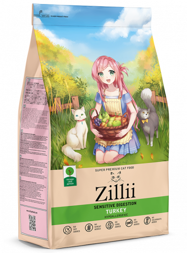 Корм ZILLII Sensitive Digestion Сухой корм для взрослых кошек с чувствительным пищеварением Индейка