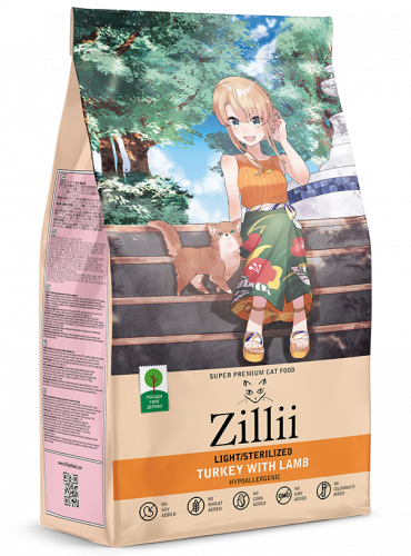 Корм ZILLII Light/Sterilized для взрослых кошек стерилизованных с Индейкой и Ягненком