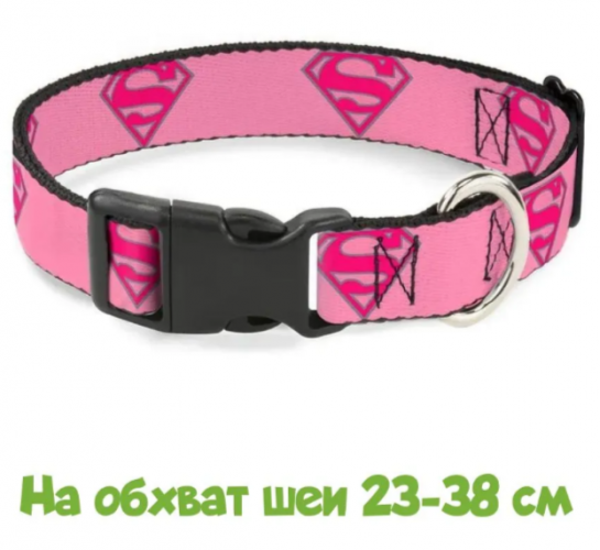 Buckle-Down ошейник "Супермен" с пластиковой застёжкой 23-38 см., Розовый