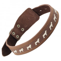 Ошейник кожаный двойной с кольцом и украшением, 36мм*720мм Гамма