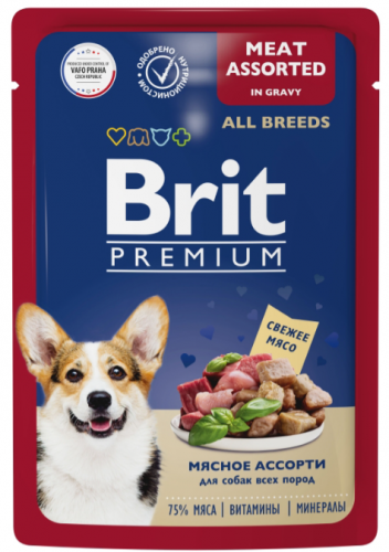 Паучи Brit Premium All Breeds (в соусе) для собак, из мясного ассорти, 85 г