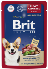 Паучи Brit Premium All Breeds (в соусе) для собак, из мясного ассорти, 85 г