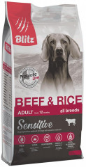 Корм Blitz Sensitive Beef & Rice для собак с чувствительным пищеварением, говядина и рис
