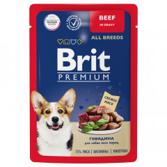 Паучи Brit Premium All Breeds (в соусе) для собак, с говядиной, 85 г