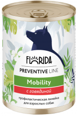 Корм Florida Preventive Line Mobility (консерв.) для собак, для профилактики болезней опорно-двигательного аппарата, с говядиной, 340 г