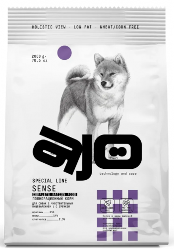 Ajo Dog Sense корм для собак средних и крупных пород с ЧУВСТВИТЕЛЬНЫМ пищеварением с Индейкой с Ягненком