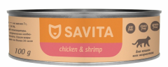Корм Savita Chicken &amp; Shrimp (консерв.) для кошек, беззерновой, цыпленок с креветками, 100 г