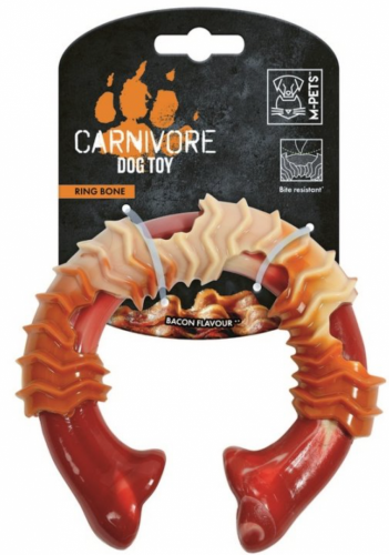 M-PETS Игрушка для собак Карнивор круглая кость, вкус бекона, цвет красный, 14x13.7x4.1 см