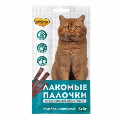 Лакомство для кошек Мнямс лакомые палочки с цыпленком и уткой 5г 3шт