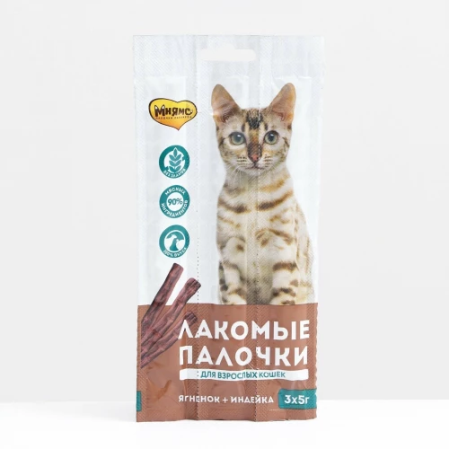 Лакомство для кошек Мнямс лакомые палочки с индейкой и ягненком 5г 3шт