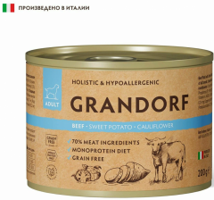 Консервы для собак GRANDORF Монопротеиновый Паштет из говядины с бататом и цветной капустой 200 г