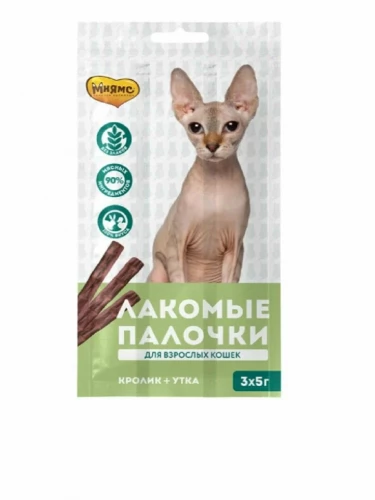 Лакомство для кошек Мнямс лакомые палочки с уткой и кроликом 5г 3шт