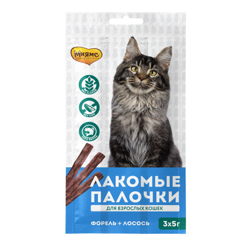 Лакомство для кошек Мнямс лакомые палочки с лососем и форелью 5г 3шт