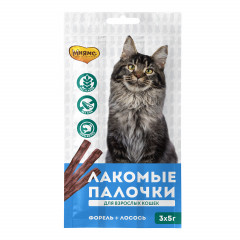 Лакомство для кошек Мнямс лакомые палочки с лососем и форелью 5г 3шт