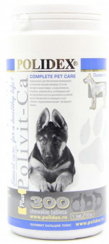 Polidex Polivit-Ca plus витамины для укрепления костей и зубов для щенков, 300 таб. (1 таб. на 10 кг массы тела), 321 г