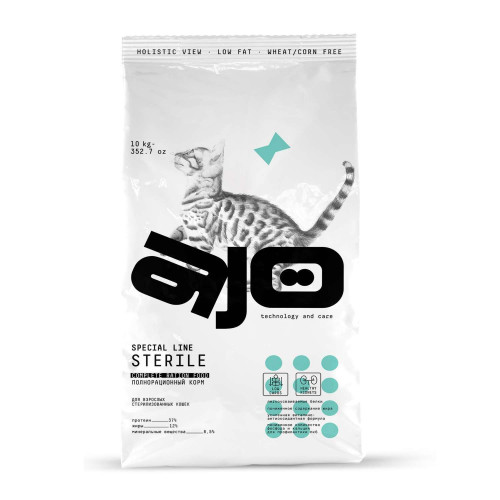 Ajo Cat Sterile Сухой корм низкозерновой для активных стерилизованных кошек с уткой