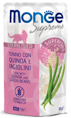 Влажный корм Monge Supreme sterilized cat для стерилизованных кошек из тунца с киноа и зелёной фасолью, паучи 80 г
