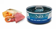 Корм Farmina N&D OCEAN Tuna, Cod, Shrimp & Pumpkin Kitten (консерв.) для котят, тунец, треска, креветки и тыква, 70 г