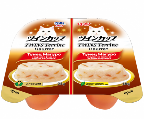 Консерва Инаба Ламистер Паштет тунец Магуро и кур филе со вкусом кацуобуси, 70г (35г х 2шт) для кошек