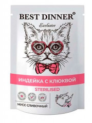 Влажный корм Best Dinner Мусс сливочный Индейка с клюквой для стерилизованных кошек 85 г