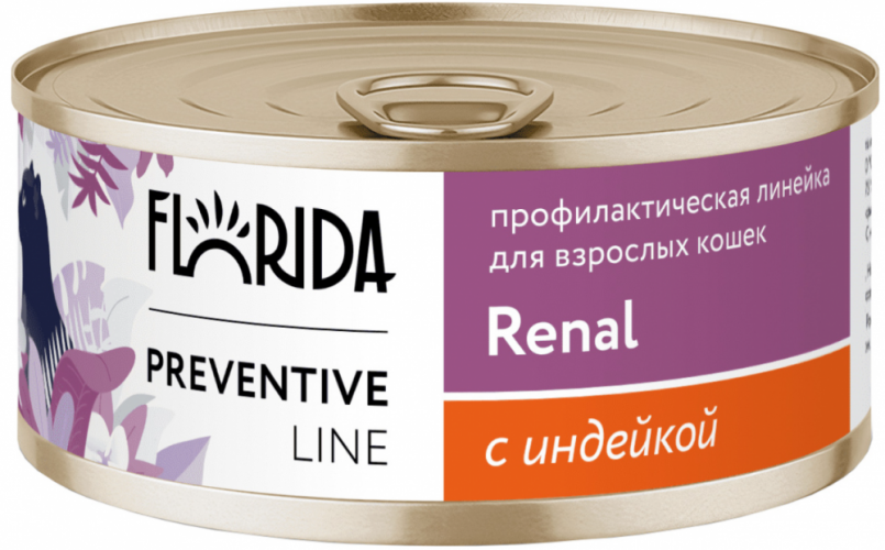 Корм Florida Preventive Line Renal (консерв.) для кошек, для здоровья почек, с индейкой, 100 г