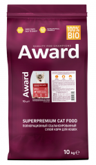Сухой корм AWARD Indoor Big cats для взрослых домашних кошек крупных пород с говядиной и курицей с добавлением брокколи и юкки Шидигера 10кг