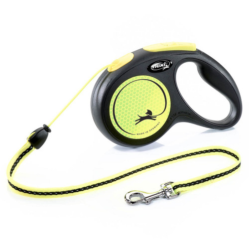 Рулетка Flexi Neon New Classic М (до 20 кг) трос 5 м, светоотражающая, желтый неон