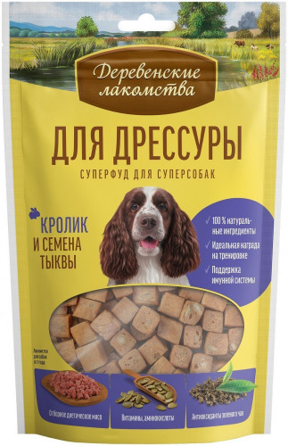Лакомство Деревенские лакомства Суперфуд для собак, кролик и семена тыквы, 90 г