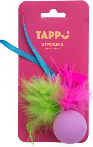 Tappi Игрушка Нолли для кошек, мяч с хвостом из пера марабу и лент