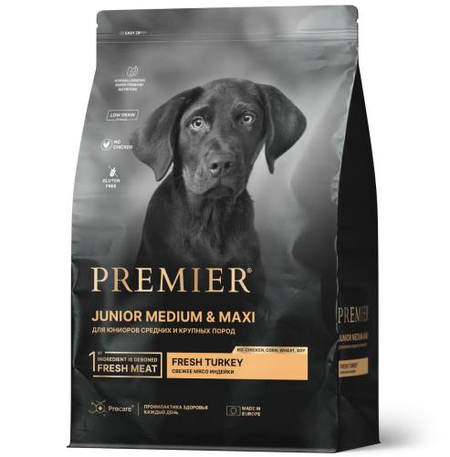 Корм Premier Dog Turkey JUNIOR сухой корм с индейкой для ЩЕНКОВ всех пород