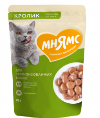 Влажный корм Мнямс Кусочки в соусе с кроликом для стерилизованных кошек 85г