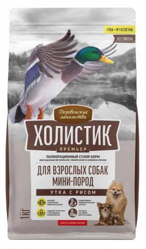 Корм Деревенские лакомства Холистик Премьер для собак малых пород, утка с рисом
